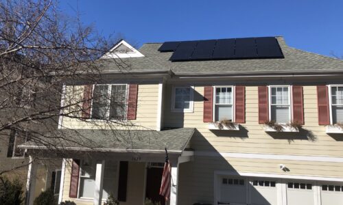 Front view of Kyle Lewis' home with solar panels installed on the roof.